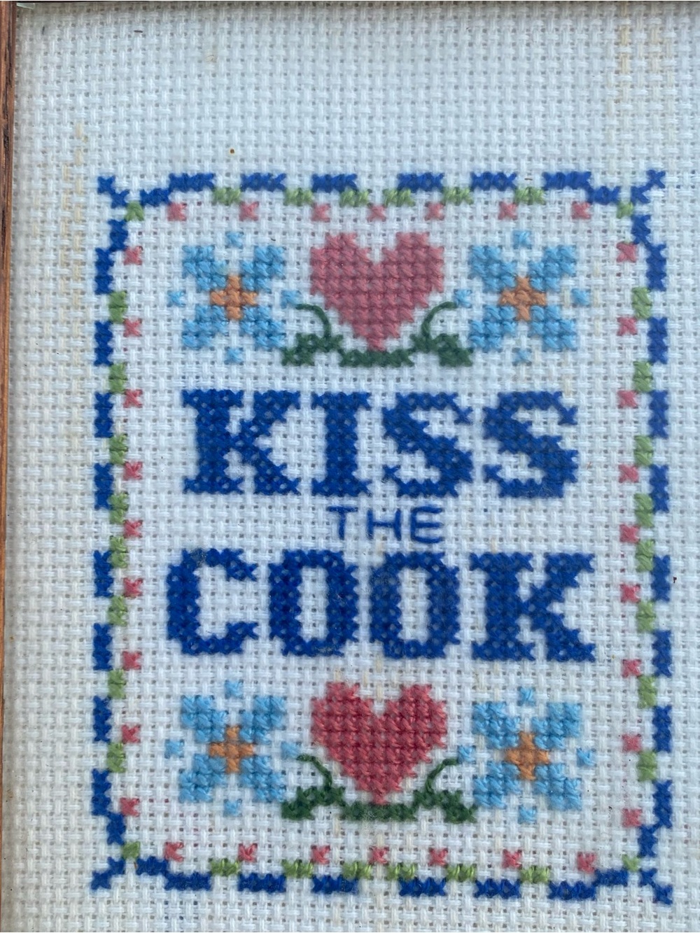 Kiss The Cook Cross Stitch Wall Art - Blue and Pink - Picture 9 of 11